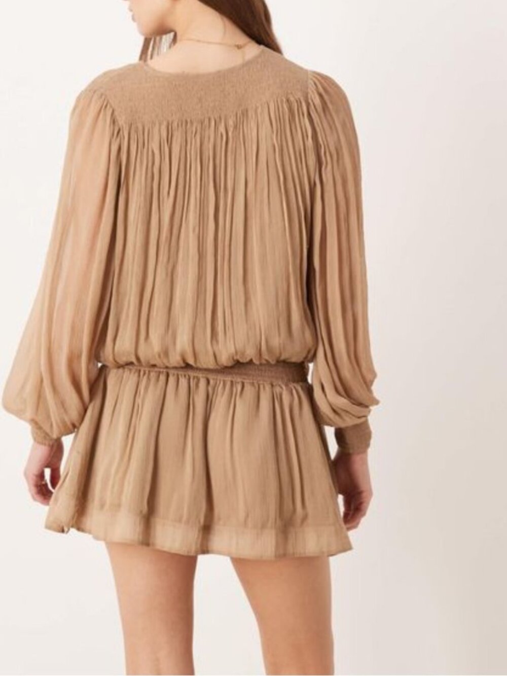 Free People Natural Sunbeam Long Sleeve Mini Dress in Tannin - Picture 6 of 10